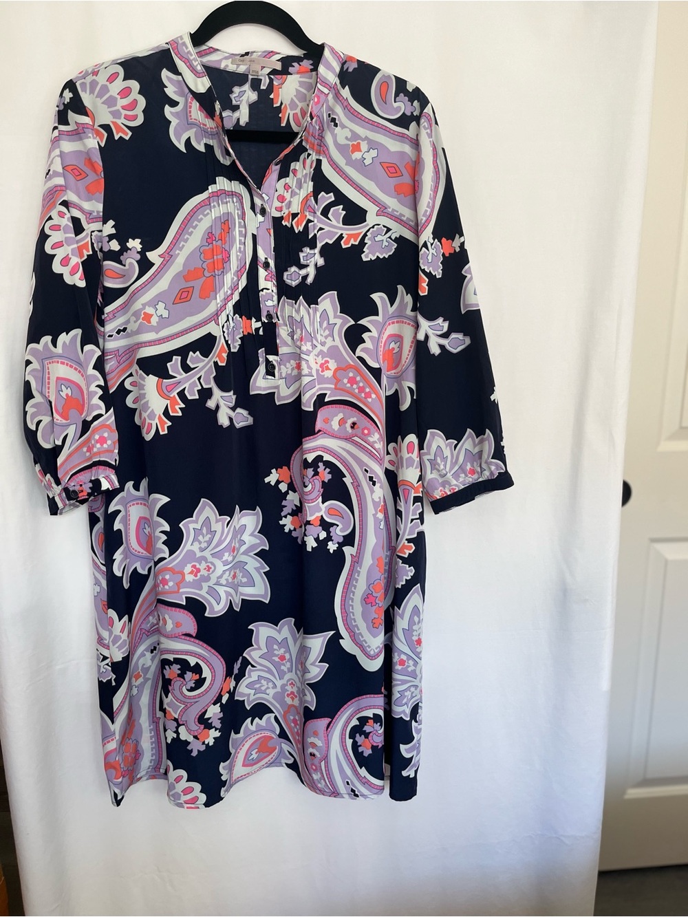 Gap Navy Purple Paisley 3/4 Sleeve Shift Tunic Dress with Pockets Large - Picture 2 of 11